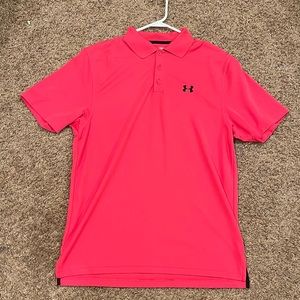 Mens Pink Under Armour Polo Shirt. Size M.